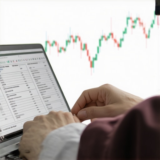 Person making an online utility payment on a laptop with financial graphs in the background.