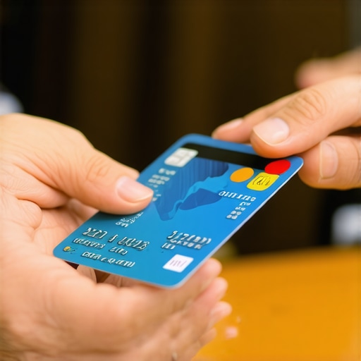 Person depositing a secured credit card at a bank for credit rebuilding