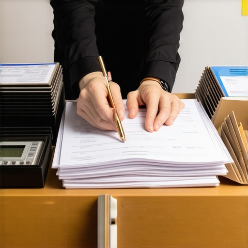 Person neatly organizing bank statements and credit report files for credit application
