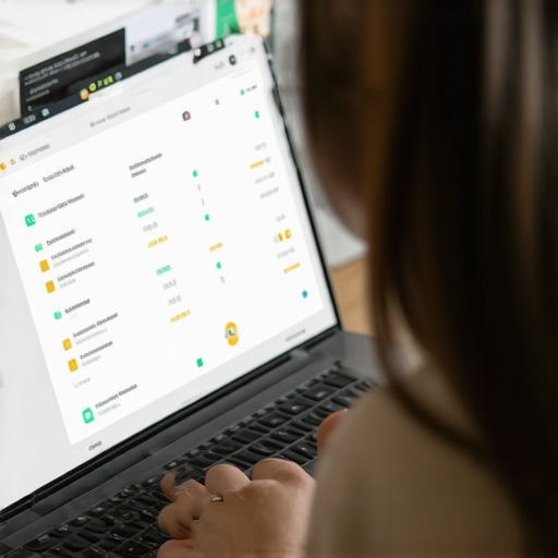 Close-up of a person looking at credit reports and financial apps on a laptop for credit management.