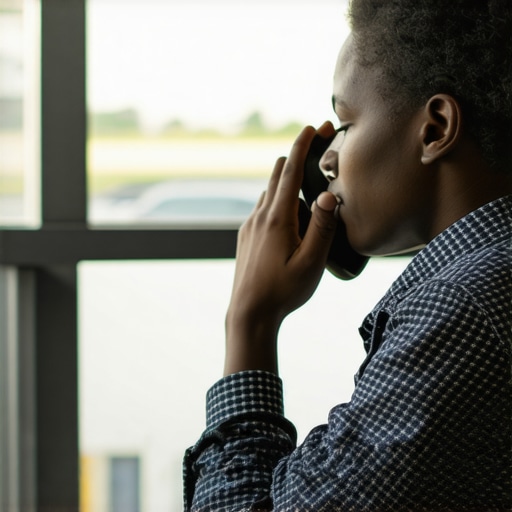 Person confidently speaking on the phone about credit limit increase in an office.