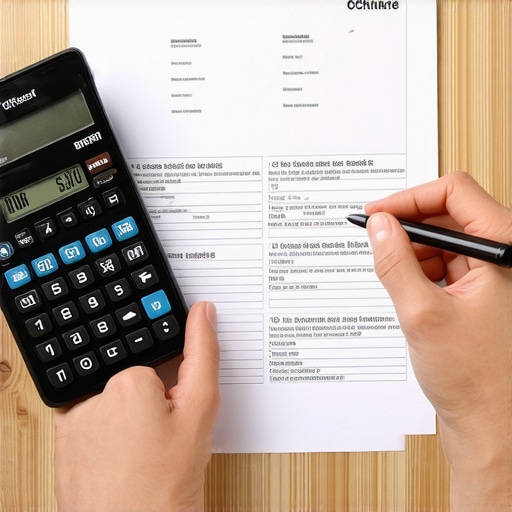 Individual analyzing credit report with calculator and pen