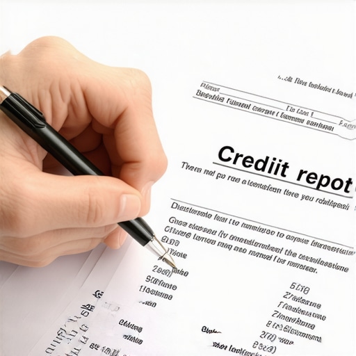 Individual analyzing credit report on a desk, focusing on inaccuracies and small debts to dispute.