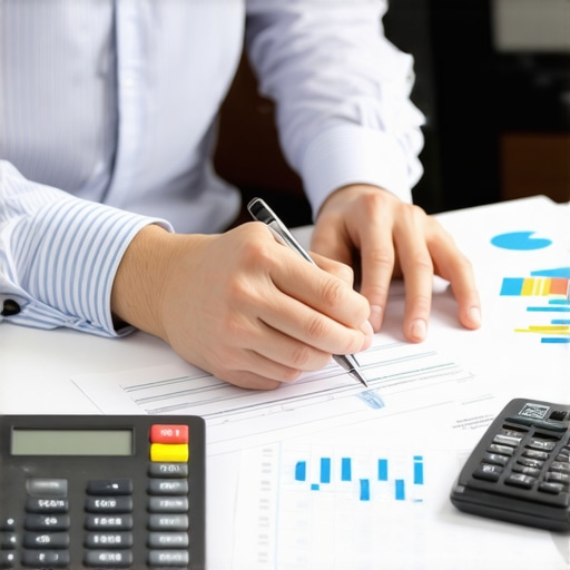 Person analyzing credit reports and financial data on a desk.