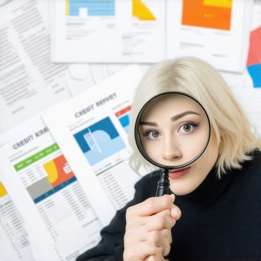 Individual analyzing credit statements with a magnifying glass, emphasizing careful review.