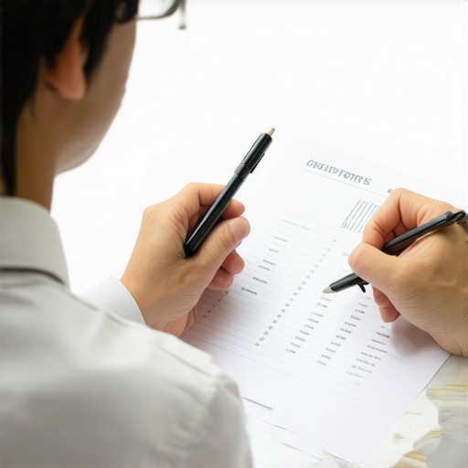 Person analyzing credit report documents to improve credit health.