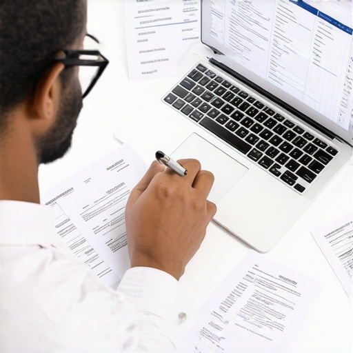 Reviewing Debt Payment Strategy An individual analyzing a debt payment plan on a laptop