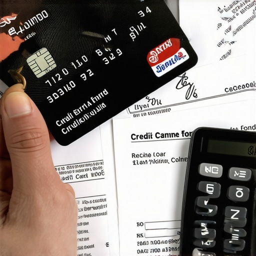 Person preparing to use a secured credit card with financial documents.