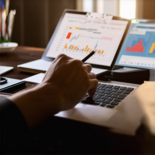 Person analyzing credit report on a laptop with financial charts.