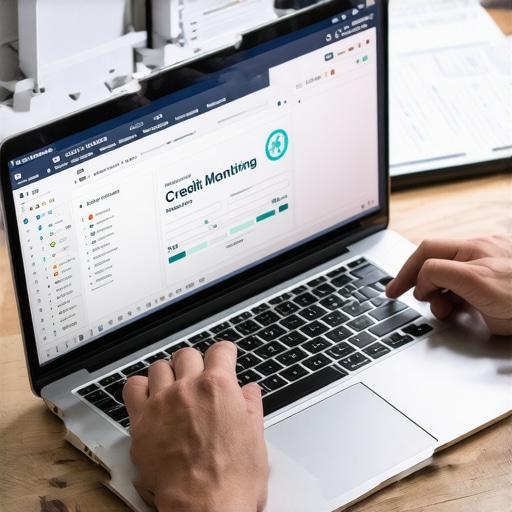 An individual reviewing credit report notifications on a laptop at home.