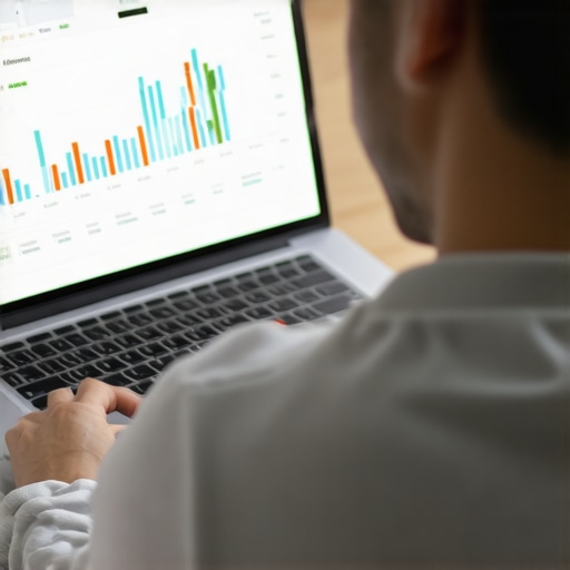 Person analyzing credit report on laptop with financial charts