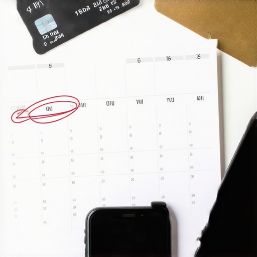 A physical calendar showing the payment dates for the 15/15 credit score strategy