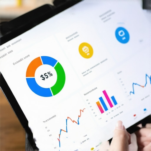 A digital tablet displaying a detailed credit score tracking interface with growth charts and security metrics.