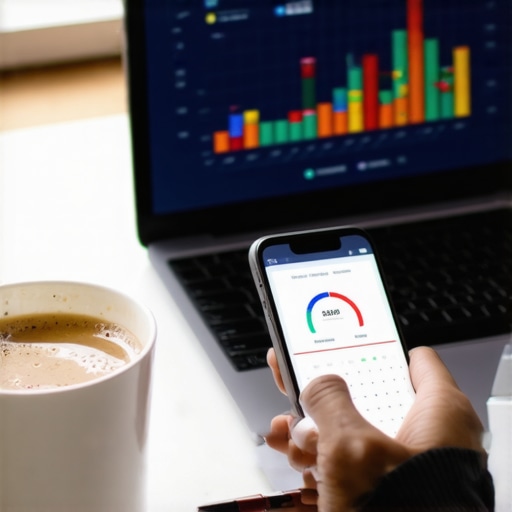 A person managing their credit score using a financial dashboard and smartphone app