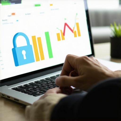 Person using a financial dashboard to track credit score and security settings.