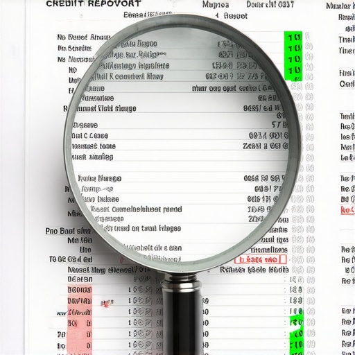 A magnifying glass focusing on the details of a credit report to represent advanced credit repair strategies.