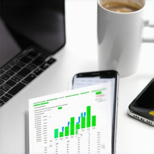 A laptop displaying a custom credit management spreadsheet and a smartphone showing a credit score increase.