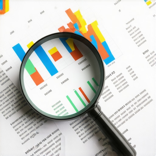 Analytical Credit Review Close up of a magnifying glass over a financial credit report with data charts.