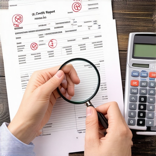 A person using a magnifying glass to find errors on a credit report to improve their score.