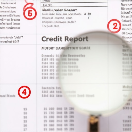 A magnifying glass highlighting specific dates on a credit report to show how data impacts scores.