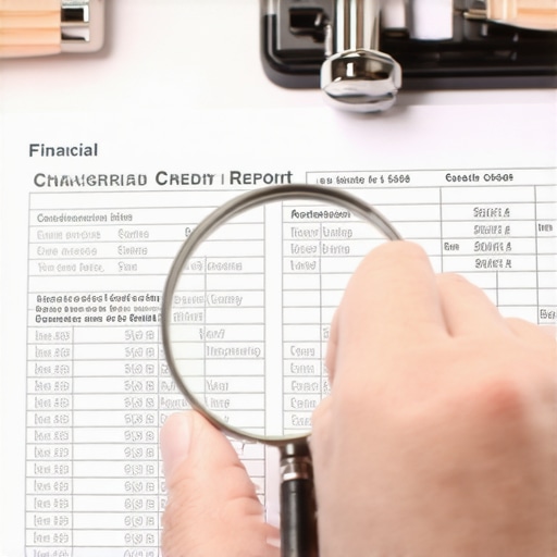 Close-up of a credit report being analyzed with a magnifying glass to show financial expertise.