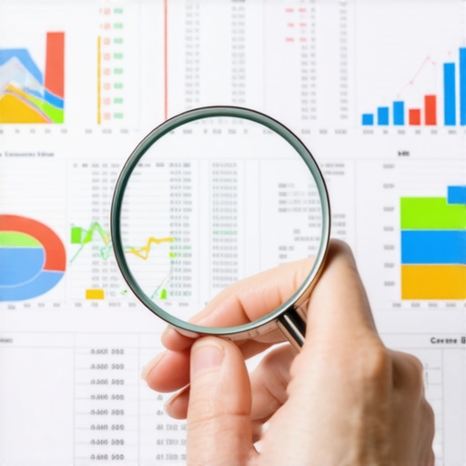 A person using a magnifying glass to inspect details on a credit report.