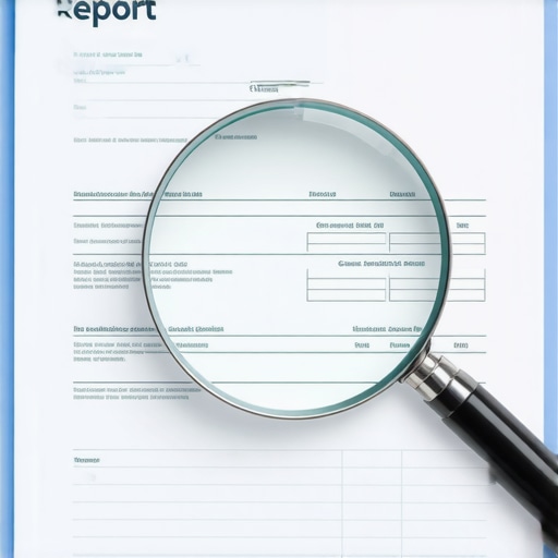 Analyzing Nuanced Credit Report Details Close-up view of a credit report through a magnifying glass highlighting specific data points.