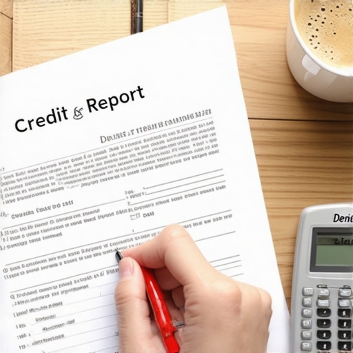 Analyzing a Credit Report for Errors Hand highlighting errors on a paper credit report with a red pen.