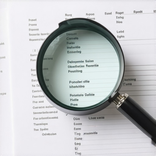 A magnifying glass magnifying details on a credit report document.