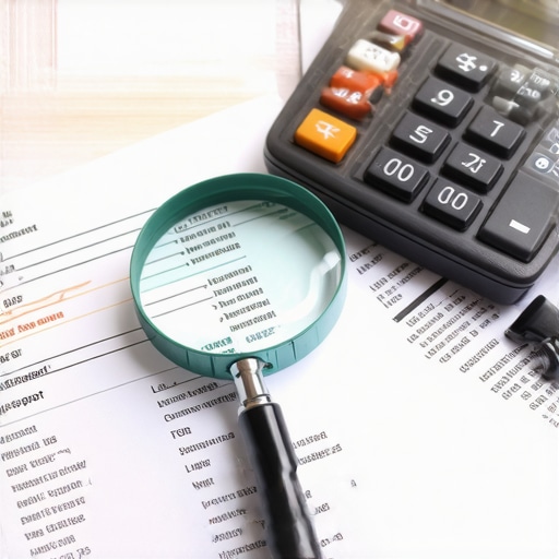 A magnifying glass focusing on details of a financial credit report