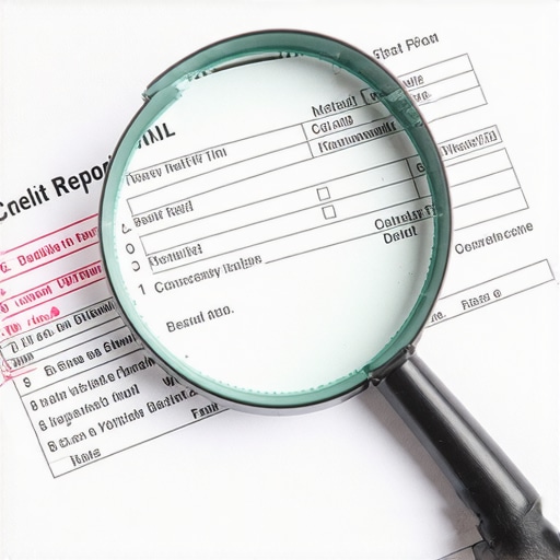 Analyzing credit reports for errors A person using a magnifying glass to find errors on a physical credit report document.