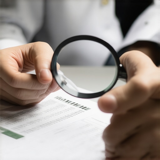Analyzing the Fine Print of a Credit Report Close-up of a person using a magnifying glass to inspect credit report details.
