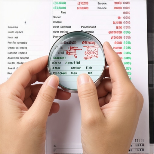 Analyzing the Nuances of a Credit Report Person using a magnifying glass to examine a credit report for errors and nuances.