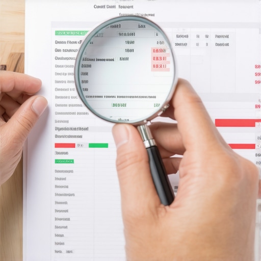Analyzing the Nuances of a Credit Report Magnifying glass over a credit report showing detailed financial analysis