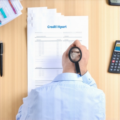 Analyzing the Nuances of a Credit Report A person using a magnifying glass to examine details on a credit report document.