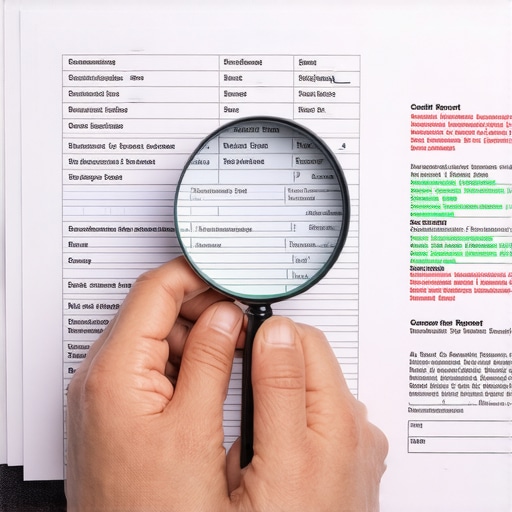 A person using a magnifying glass to inspect specific entries on a credit report for errors and statute of limitations.