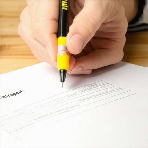 A hand highlighting errors on a physical credit report document.