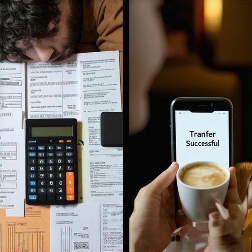 A comparison showing the stress of manual budgeting versus the ease of automated financial systems.