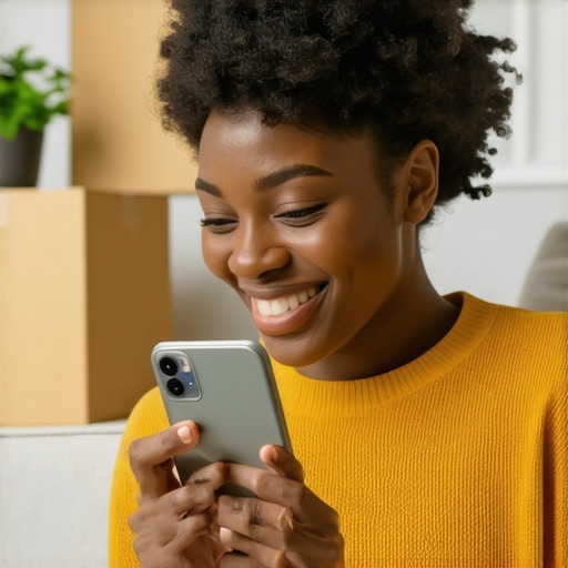Building credit through rent reporting A person celebrating a credit score boost from rent reporting in a new home.