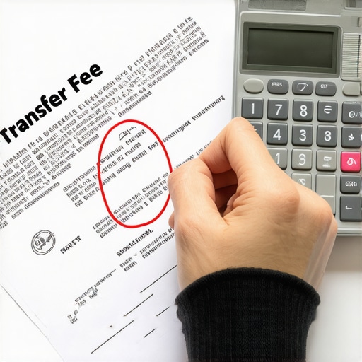 A person calculating the cost of a credit card balance transfer fee on a financial statement.