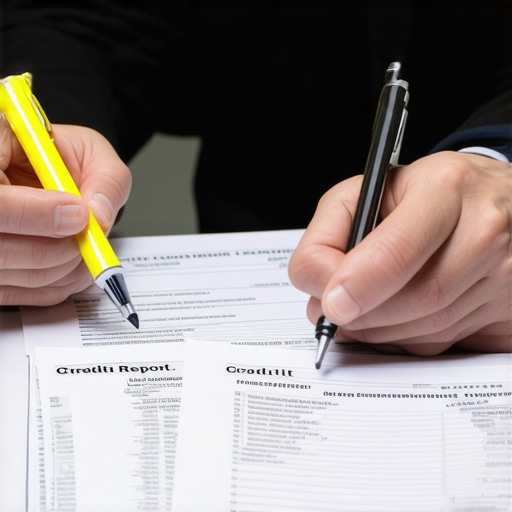 A person identifying and highlighting duplicate collection entries on a credit report to prepare for a dispute.
