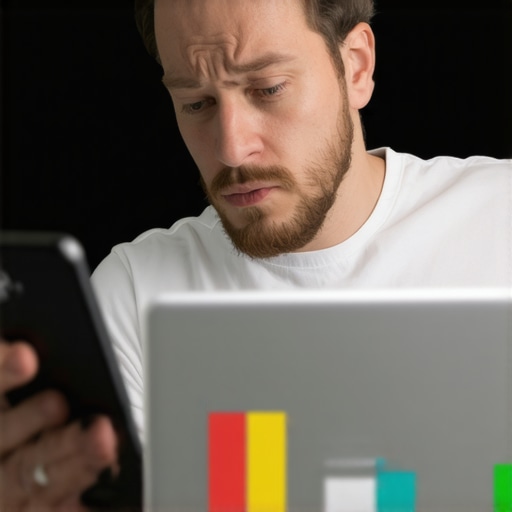 A person comparing VantageScore and FICO score results on different devices.