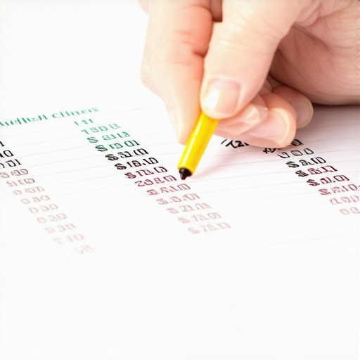 A person highlighting transactions on a bank statement to cut unnecessary expenses.