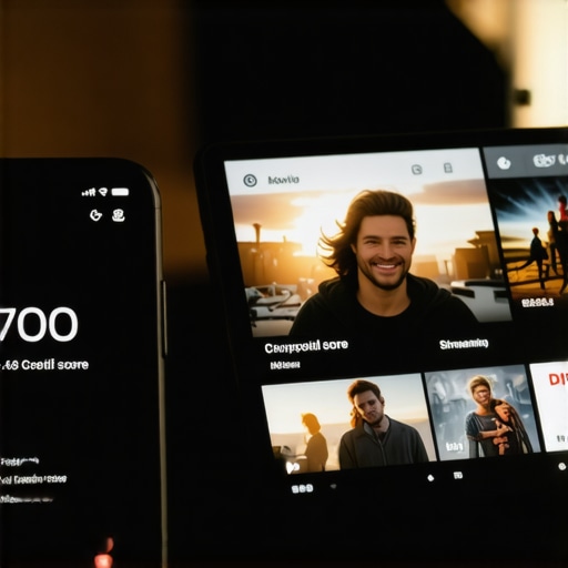 Smartphone showing a credit score improvement alongside streaming service apps