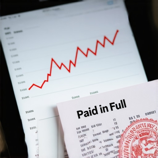 A credit score graph showing a decline next to a paid receipt