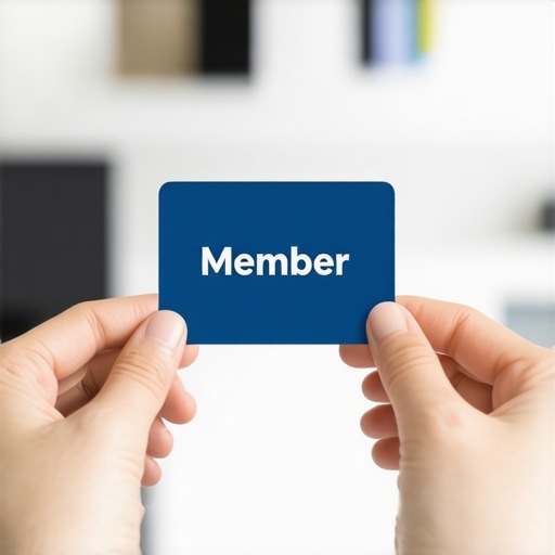Hands holding a credit union member card in an office.