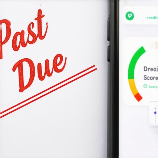 Close up of past due notice and credit score app on a phone