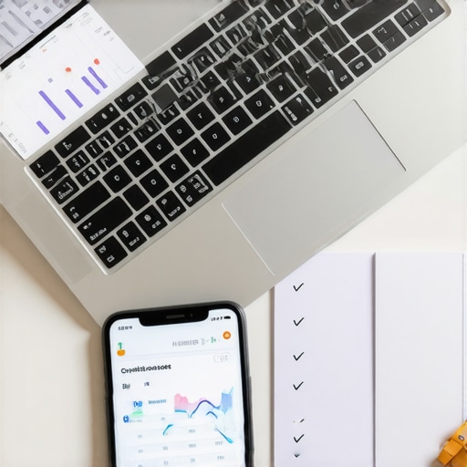 A person managing their credit score using digital tools and a physical planner for financial health maintenance.