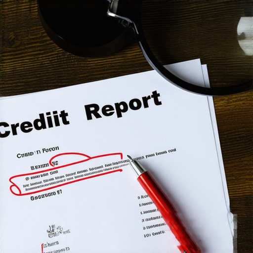 Detail-oriented credit report audit A magnifying glass focusing on a line item of a credit report with a red circle indicating a mistake.