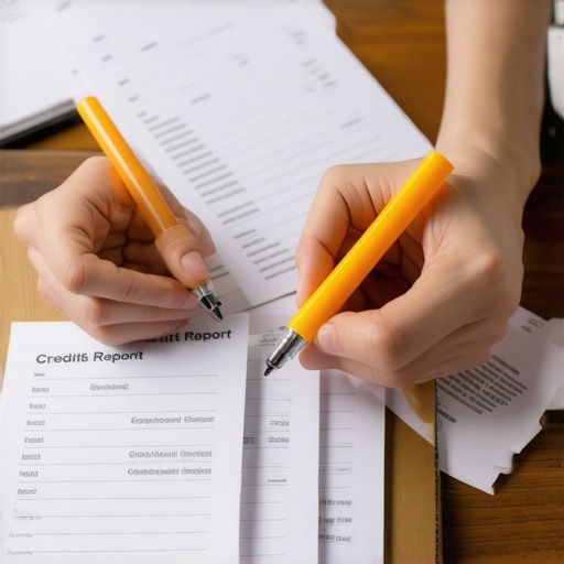A person highlighting errors on physical credit report documents from different bureaus to identify mixed file data.